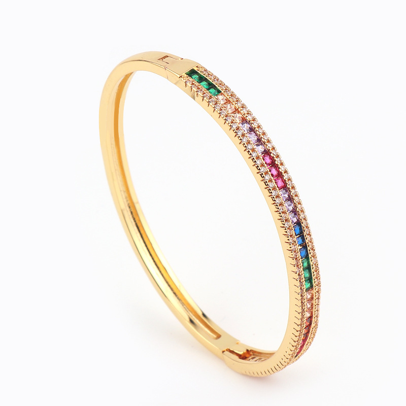 Glam Geometric Copper Bangle Inlay Zircon Copper Bracelets