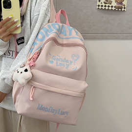 日系校园书包女初中生可爱简约字母双肩包大学生大容量电脑背包潮