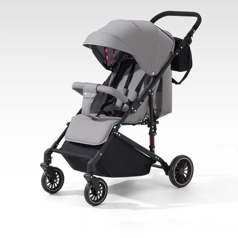 Carrinos personalizados de cuatro ruedas para bebés que pueden sentarse y acostarse con gran espacio ligero y plegable portátil para caminar con bebés amortiguador