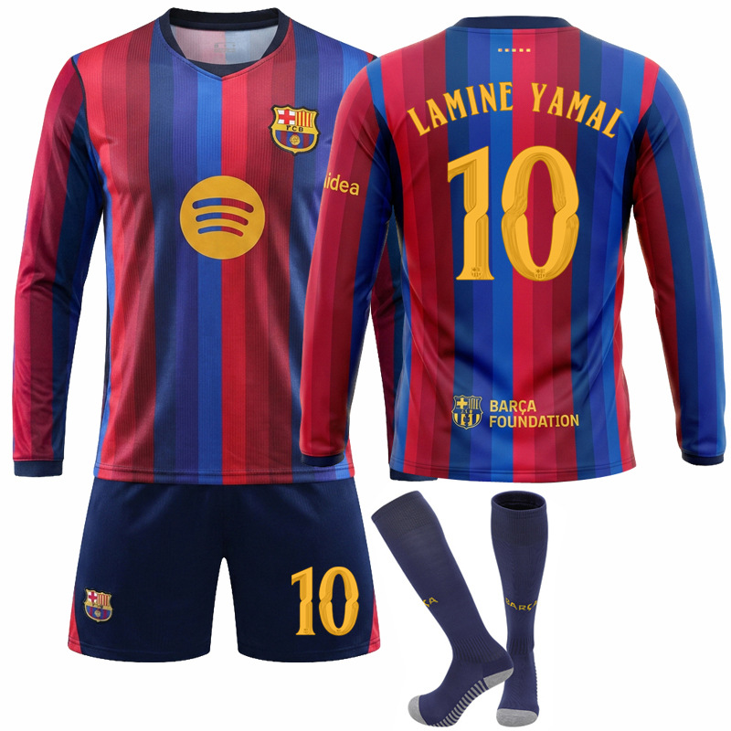 2627 new league football jersey, Rafinha set, Barcelona home kit, number 10, Yamal long-sleeved jersey