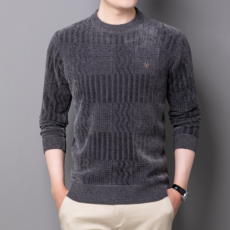 留意2020冬季新款品牌男装 秋冬加绒男式圆领条纹毛衣 韩版毛衣男|ru