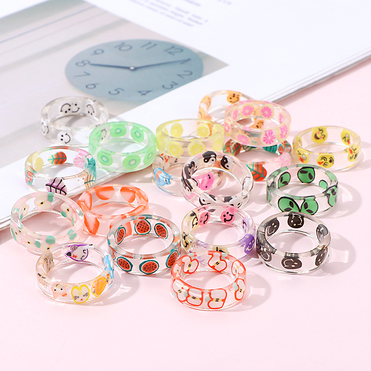 Cartoon Style Cartoon Resin Stoving Varnish Women's Rings display picture 1