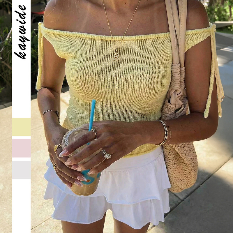Di Yun European and American Vacation Casual Style Hollow-Out Off-Shoulder Knit Vest Top Women's Clothing 2026 Summer Amazon Independent Site Di Yun European and American Vacation Casual Style Hollow-Out Off-Shoulder Knit Vest Top Women's Clothing 2026 Summer Amazon Independent Site