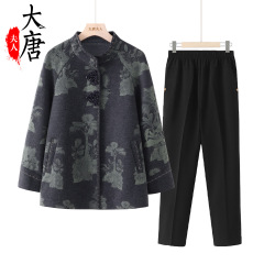 中老年人秋外套女奶奶衣服2025新款长袖衬衫妈妈宽松圆领休闲套装