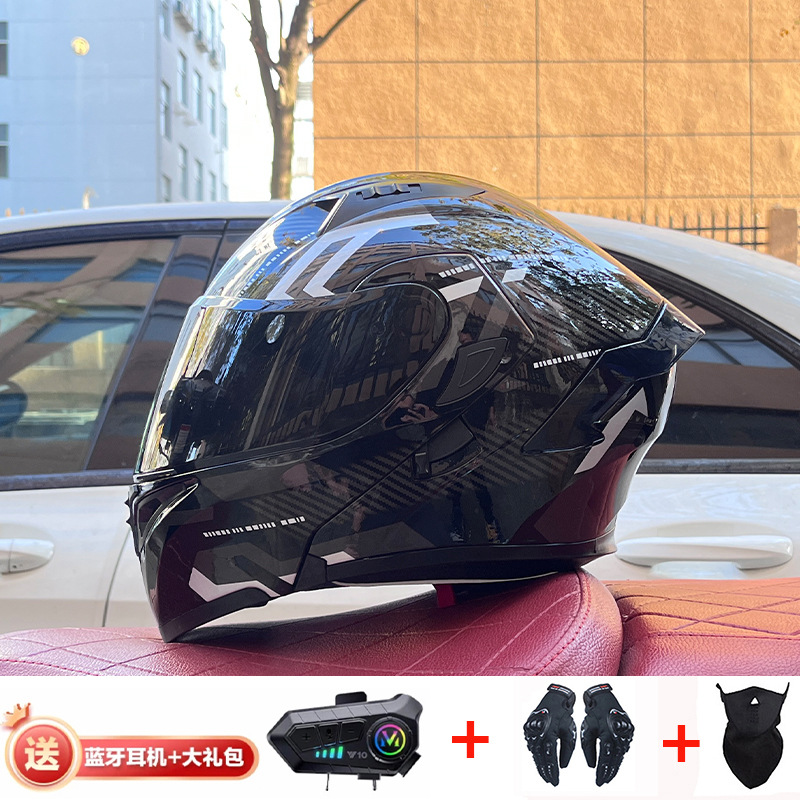 Casco de exposición Orz para hombres y mujeres invierno Doble espejo coche eléctrico semi-Casco completo cola de color coche deportivo ranura Bluetooth cuatro estaciones casco