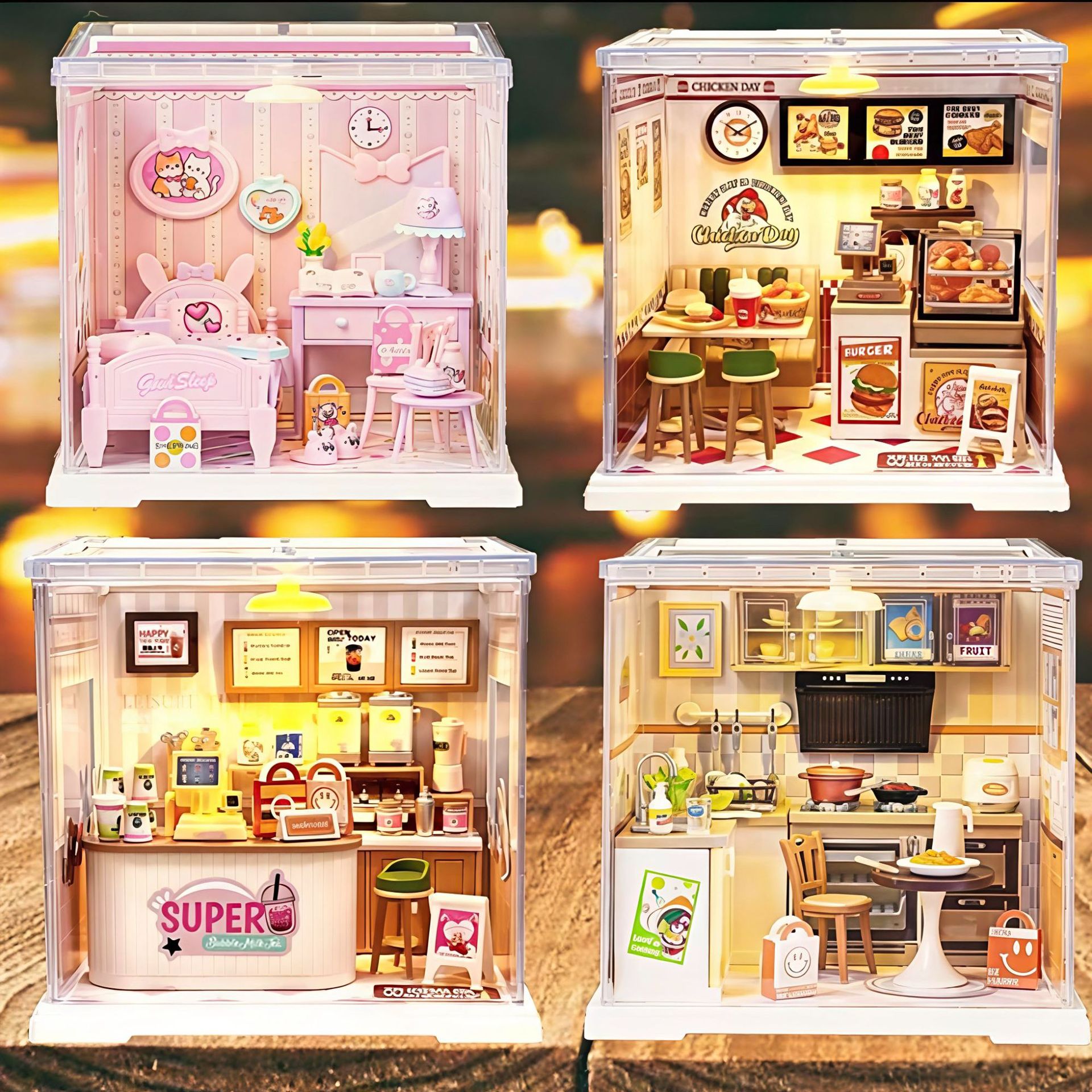 diy cottage hand-assembled mini house kitchen and bedroom miniature stereo model building blocks toy girl gift
