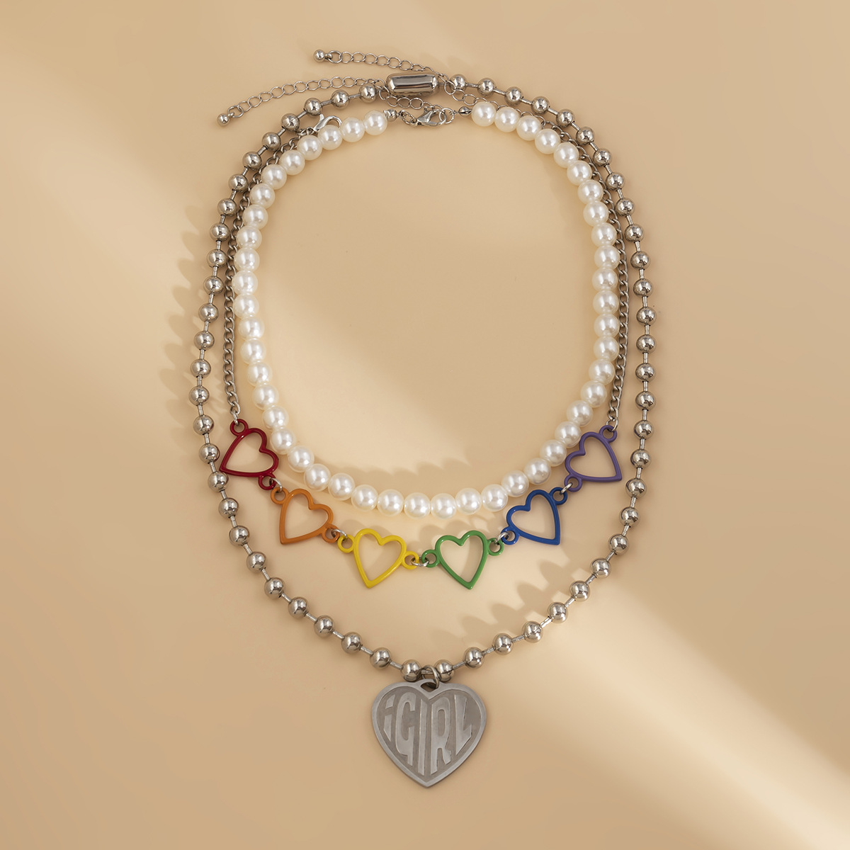Bijoux simples et creux, colliers hip-hop en forme de cœur coloré, design de niche, collier étoile en perles artificielles_voghion.com