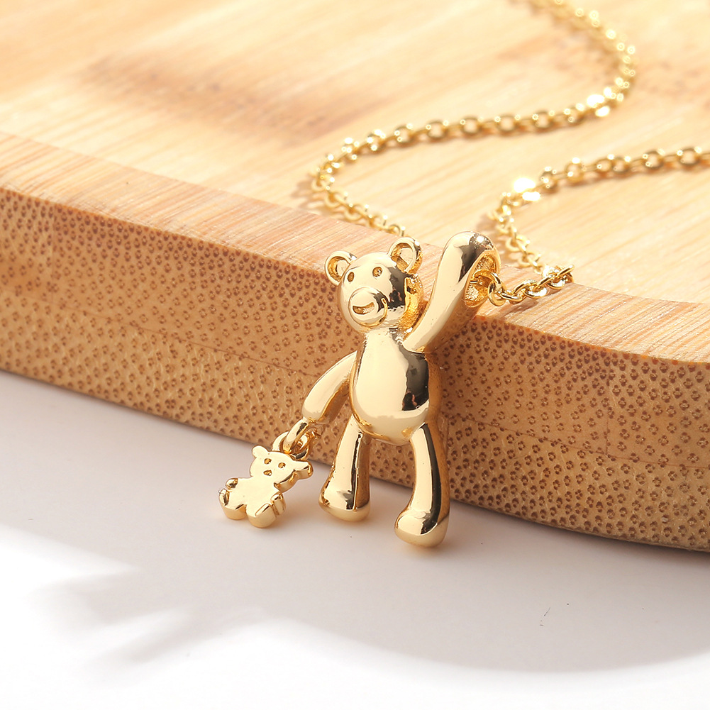 Simple Creative Heart Bear Pendant Copper Gold Plated Necklace