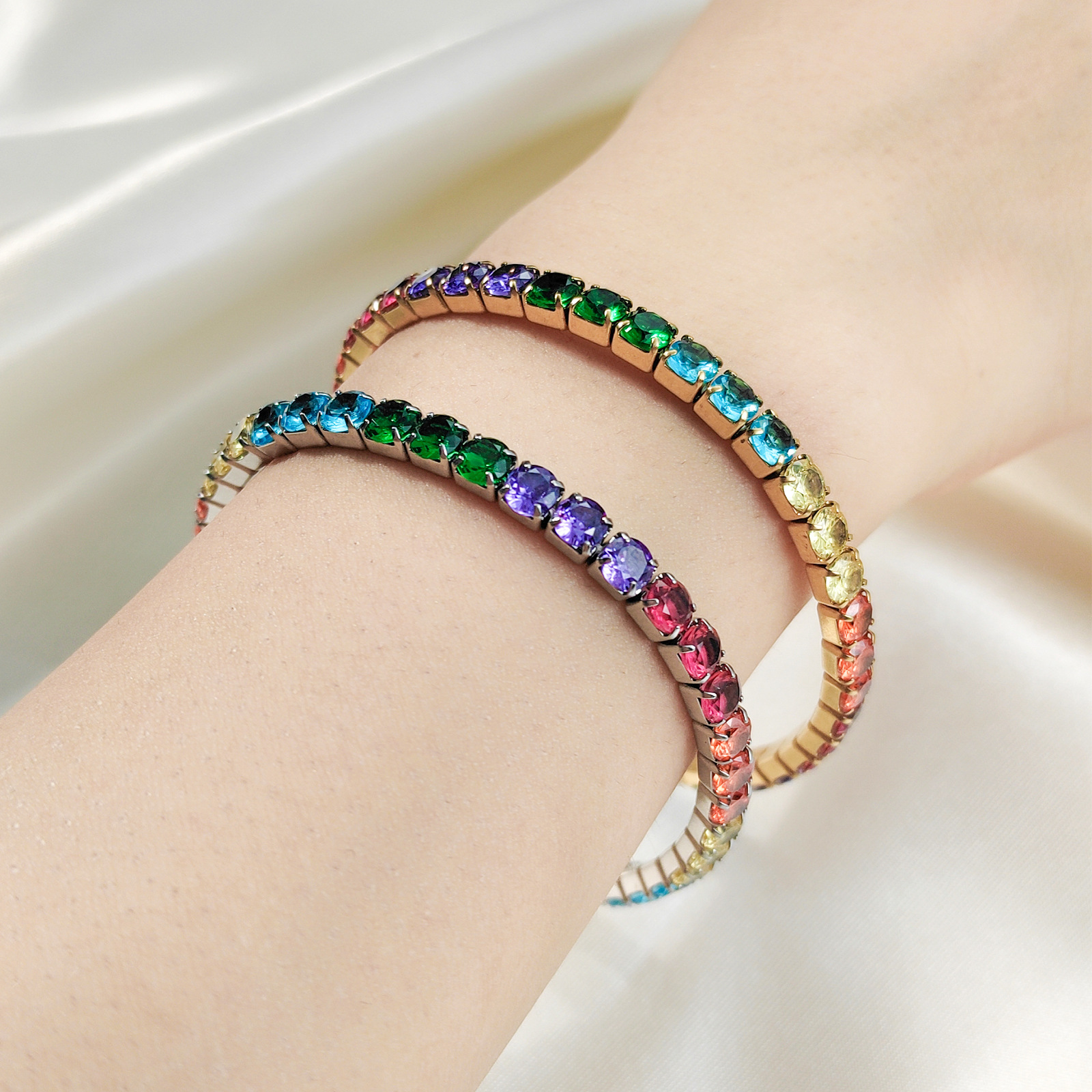 Zircon Inlay Material Shiny Geometric 304 Stainless Steel Zircon Tennis Bracelet In Bulk