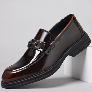 Slip-on Genuine Leather Lefu Shoe Cover Foot Cowhide Men's Breathable Leather Shoes Business Casual Shoes Bright Leather Hair Stylist Men's Shoes
