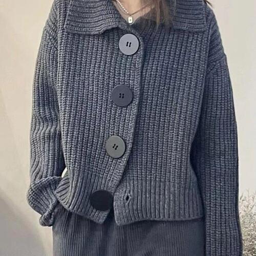 Pumpkin Orange Collar Knitted Cardigan Sweater Coat for Women Autumn/Winter French Retro Style Loose European Style Coat
