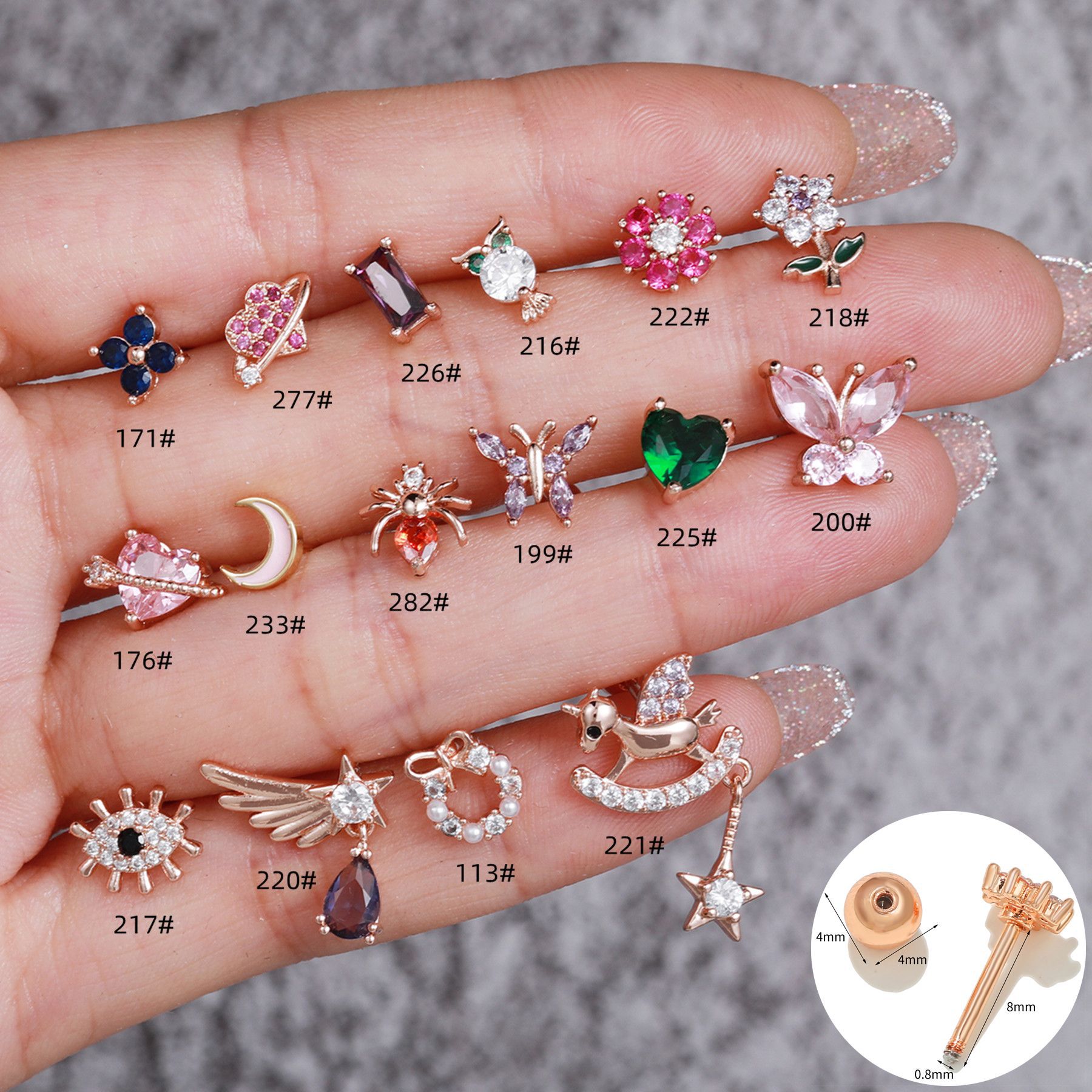 Glam Butterfly Brass Inlay Zircon Ear Studs 1 Piece