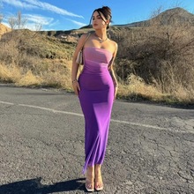 欧美女装2024秋冬季修身性感抹胸渐变色双层一步裙中长裙时尚