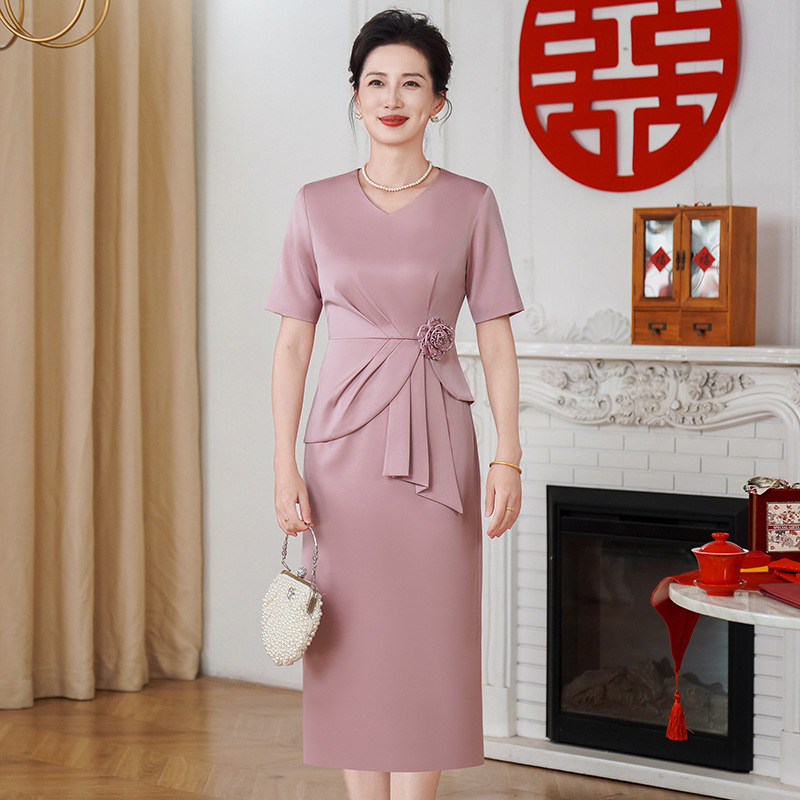 春夏新款高端妈妈婚宴装喜婆婆参加结婚礼服宴会连衣裙洋气遮肚|undefined