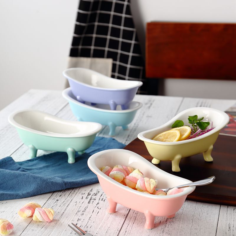 Bathtub Dessert Small Bowl Ceramic Cute Oatmeal Yogurt Bowl Ice Cream Bowl Snack Mini Multi-Purpose Bowl Underglaze Colored Porcelain
