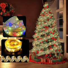 クリスマスリボンライトストリング LED ライト吊り下げクリスマス装飾クリスマスツリー装飾リボン diy アクセサリーペンダント