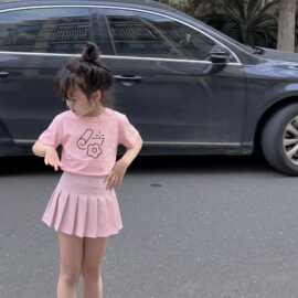 女童套装夏季超好看儿童装短袖T恤百褶裙子夏装小女孩甜美两件套