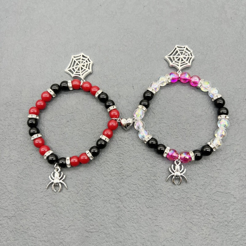 European and American Cross-Border Best-Selling Halloween Couple Bracelets Red and Black Beaded Bracelets Spider Pendant Festival Gifts