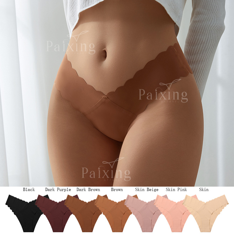 Wave Lace Seamless Ice Silk Low-Waist Pure Cotton Crotch Girls' Underwear One-Piece Large Size Women's Triangle V-Shaped Underwear