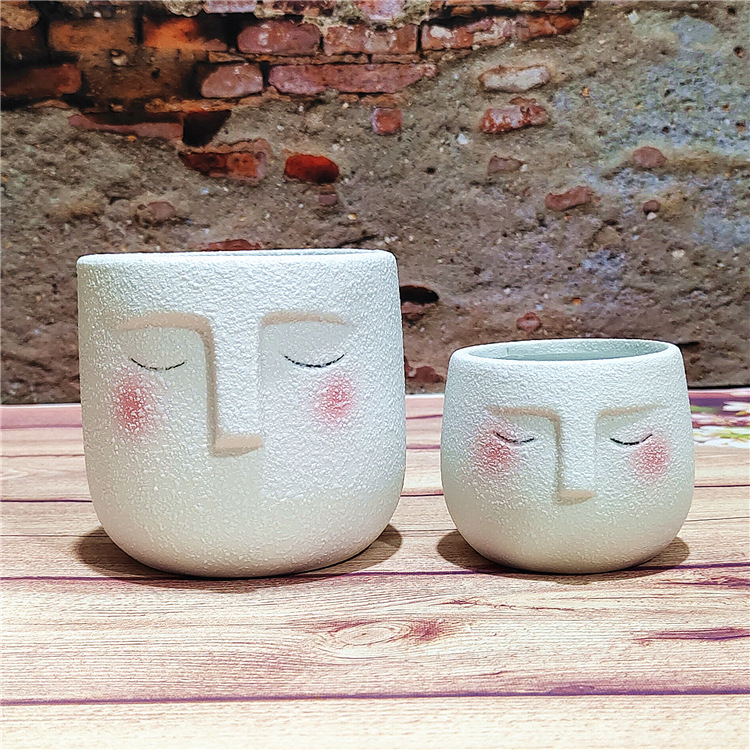 Cross-border Cartoon Face Modeling Ceramic Fleshy Green Plant Flower Pot Container Creative Cute Home Small Flower Pot Ornaments