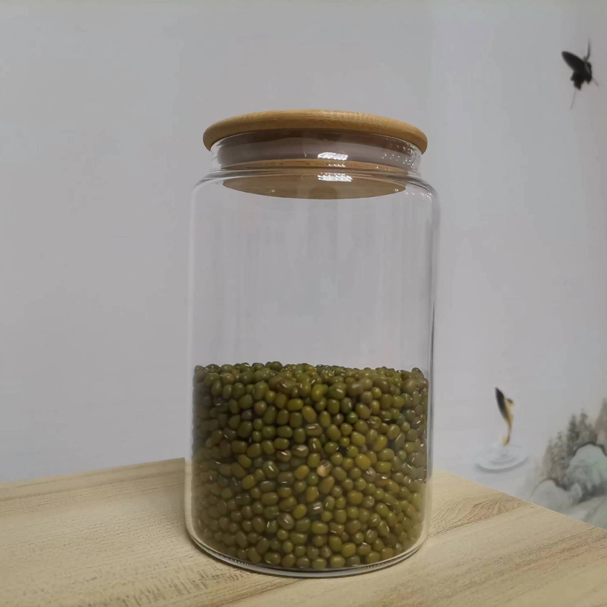 Tanque de sellado con tapa latas de té de vidrio de borosilicato latas de cáscara de naranja para el hogar Cubierta de madera de acacia latas de granos diversos resistentes al calor
