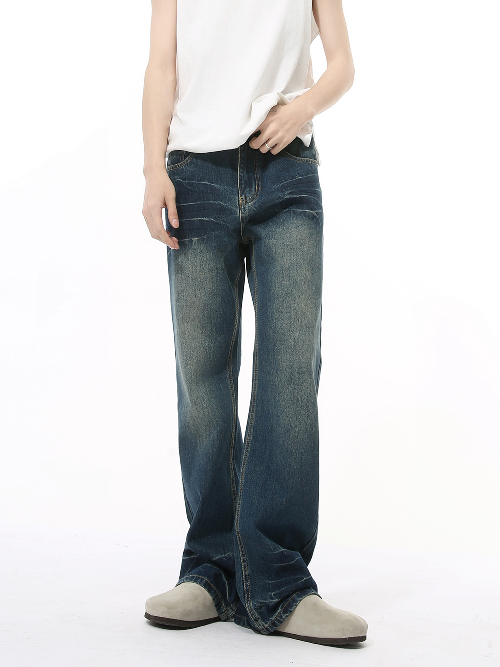 MTLCLOTHES Hombres| Nuevos productos de otoño micro bocina delgada agua ondulada blanco molido casual lavado jeans de moda