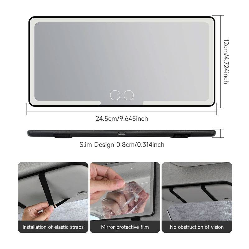 Cross-border Popular Car Sun Visor Mirror Three-color LED Makeup Mirror High-definition Ultra-thin Beauty Mirror Touch-up Three-speed Dimming
