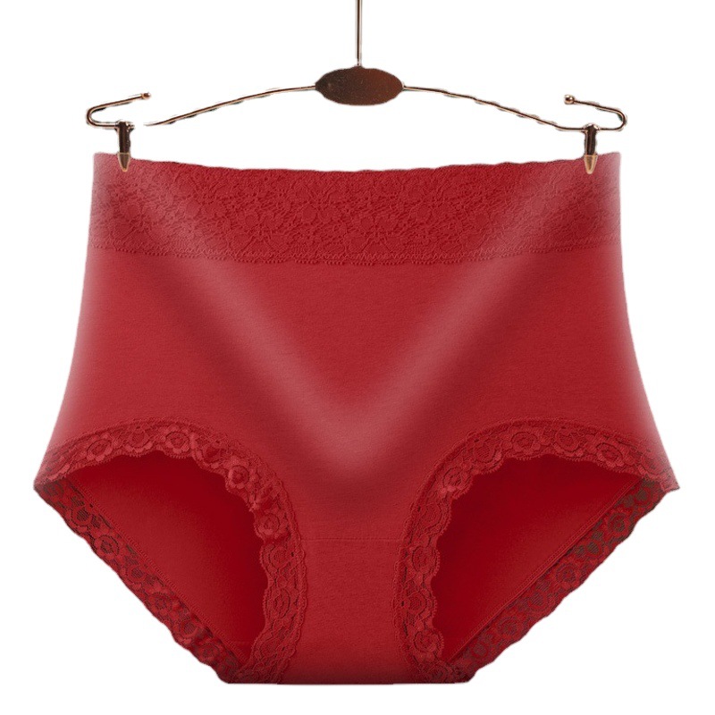 Cintura alta vientre contracción cadera elevación no rizado color sólido más tamaño ropa interior de mujer suave transpirable borde de encaje calzoncillos en stock