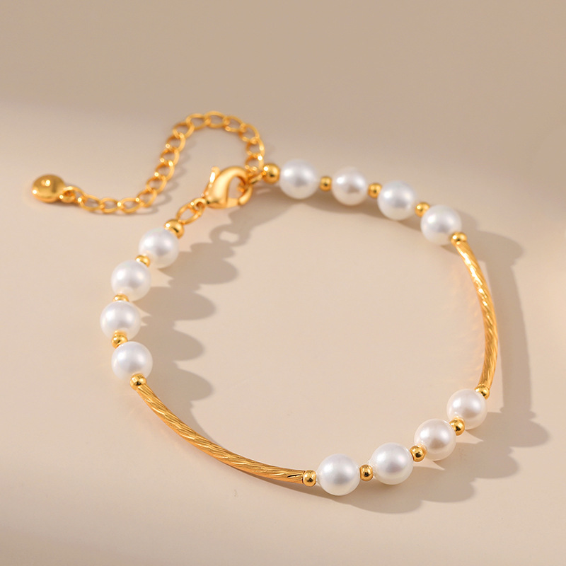Copper design retro elegant bracelet pearl handmade