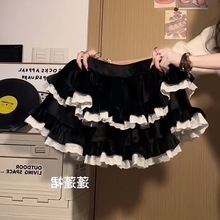 芭蕾风黑色丝绒短裙女秋冬新款设计感小众蛋糕裙辣妹半身裙裤