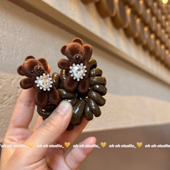 【oh oh】韩精致巧克力植绒小熊电话线发圈闪钻可爱卡通高级发绳