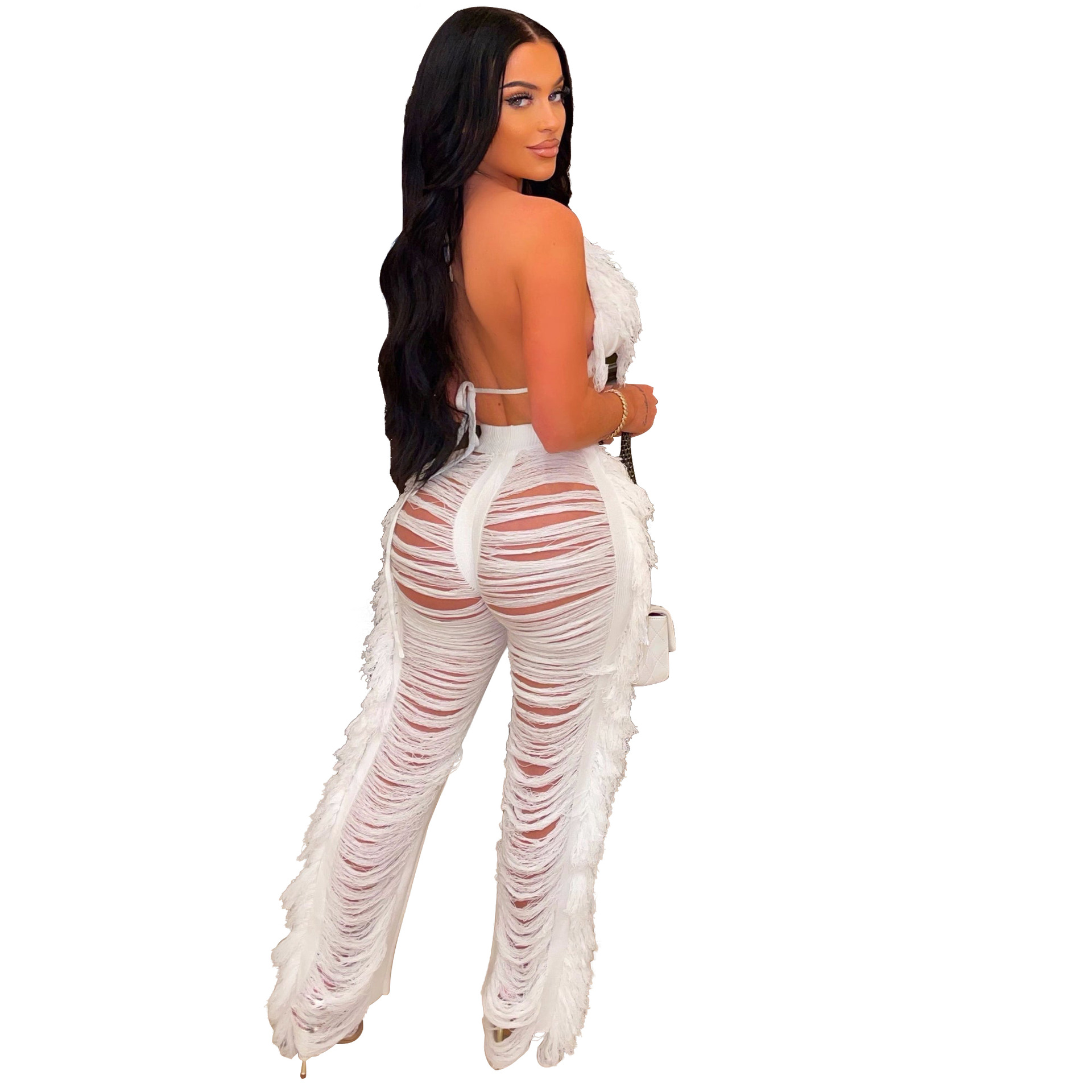 Women's Clothing summer new women's sexy tassel knitted pants suit_voghion.com
