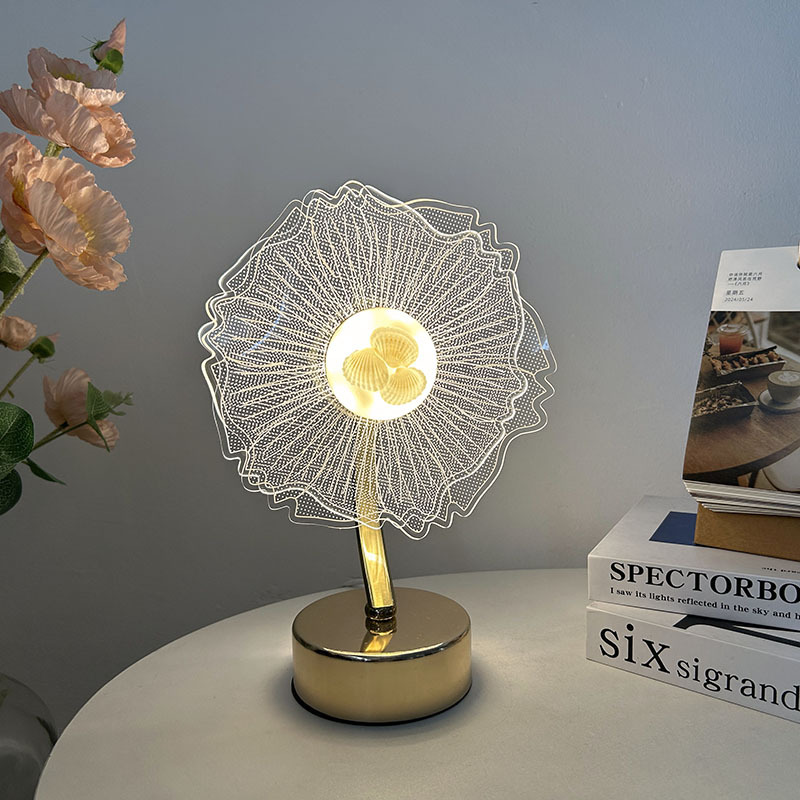 Nuevos productos transfronterizos flores de corona acrílico lámpara de mesa metálica dormitorio cabecera lámpara decorativa de atmósfera creativa lámpara reemplazable