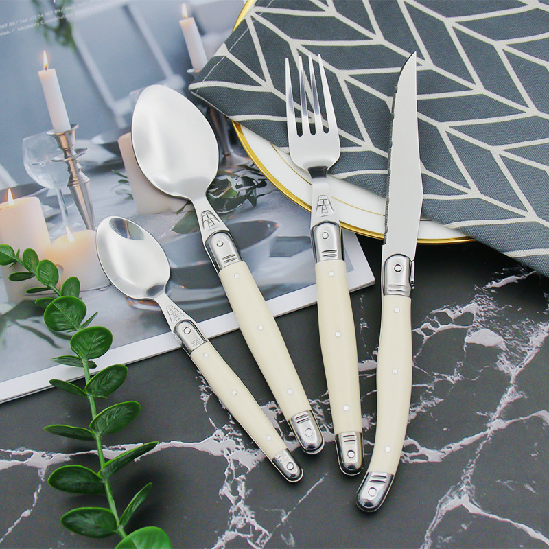 French Rajlio Bee Series Steak Fork Knife More Set Ivory White ABS Handle Tableware Knife and Fork Soup