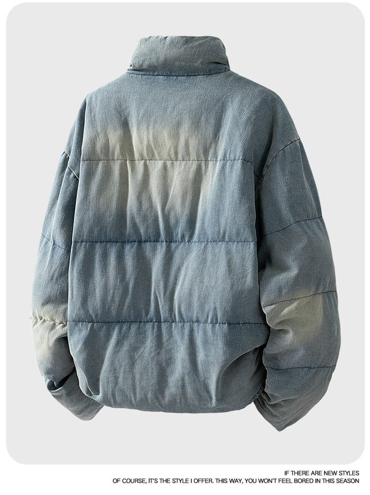 Denim Padded Clothes Men's Loose Stand-up Collar Padded Jacket Washed Padded Clothes Men's Jacket_viptrois.com