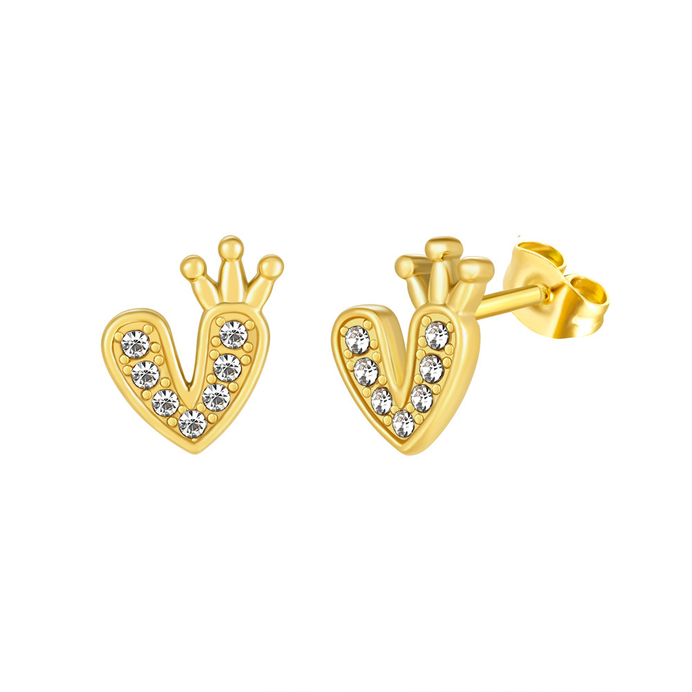 Daily Occasion Titanium Steel Material Heart Shape Pattern 1 Pair Elegant Heart Shape Inlay Titanium Steel Zircon Ear Studs