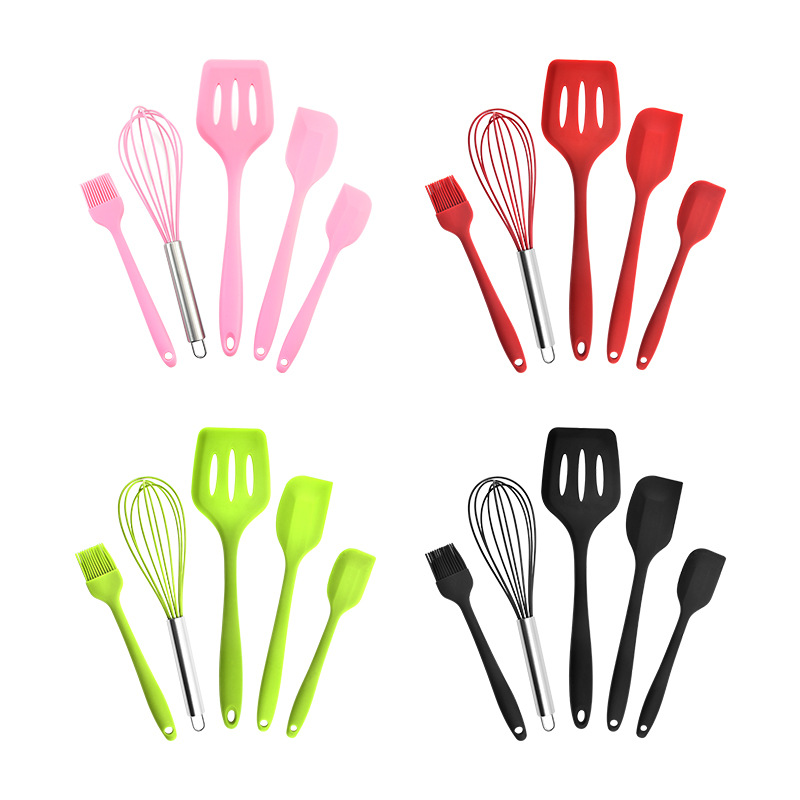 Yangjiang Kitchen Tool Silicone Five-piece Set Integrated Silicone Spatula Egg Beater Large And Small Scraper Oil Brush