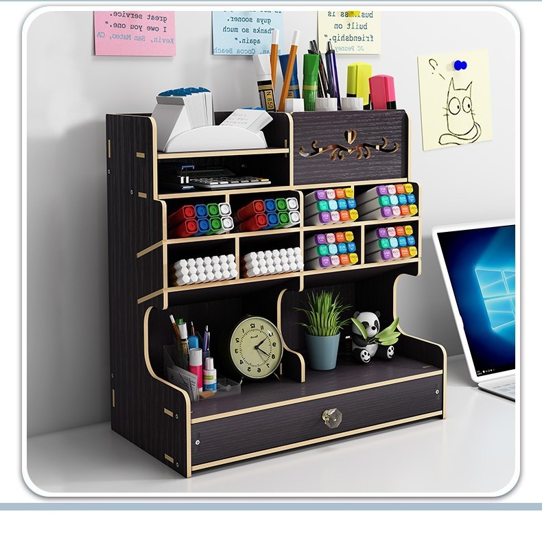 De madera del norte de Europa-estilo caja de almacenamiento escritorio marcador organización caja multi-rejilla plegable Oficina escritorio almacenamiento