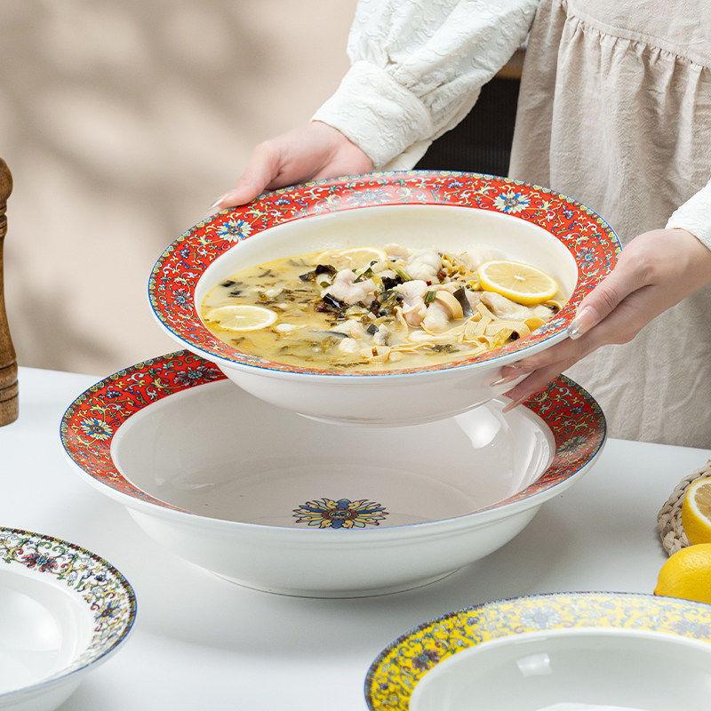 Enamel Bowl for Restaurant Use, Large Size, Suitable for Boiled Fish, Pickled Cabbage Fish, Chinese-Style Large Bowl, Special Ceramic Household Soup Bowl
