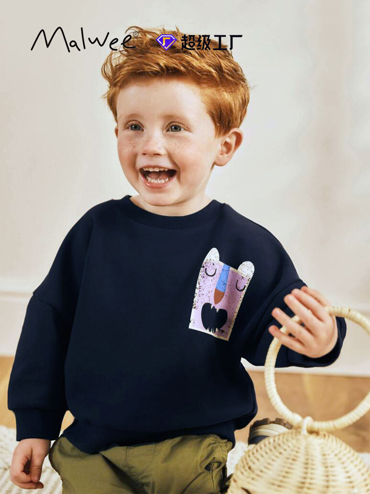 Cross-border malwee niño suéter otoño invierno nuevo estilo europeo y americano niños de media edad ocio jersey de cuello redondo ocio chaqueta de otoño