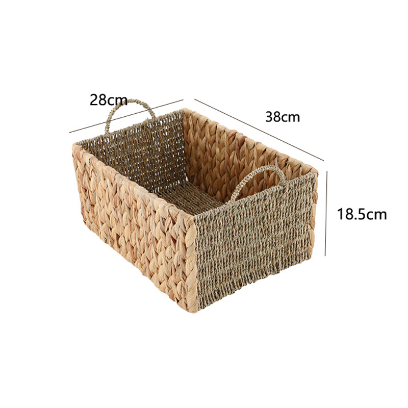 Cesta de almacenamiento de caña transfronteriza personalizada mano trenzada con mango caja de almacenamiento de juguetes de paja libro almacenamiento cesta