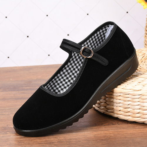 Old Beijing cloth shoes women's work shoes wear-resistant hotel etiquette shoes black flat cloth shoes square dance mom shoes
