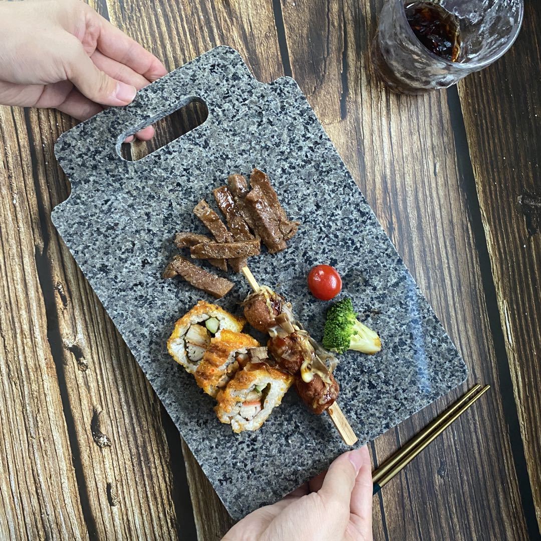 INS lujo luz oro gris bandeja de mármol natural con mango decoraciones fruta Hotel placa sushi japonés