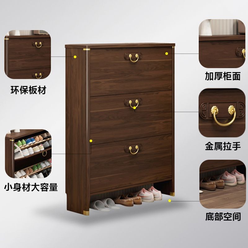 新中式超薄翻斗鞋柜实木框色家用门口入户靠墙玄关柜小户型窄鞋架|undefined