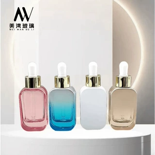 现货30ml50ml透明扁方瓶滴管精油瓶玻璃瓶按压精华液瓶子滴管瓶