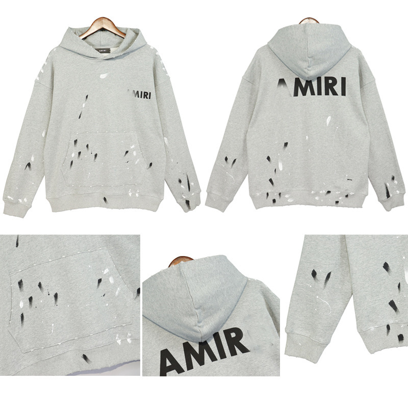 European and American Ami Hoodies Wang Yibo's Same Style Hand-Painted Splash Print Frayed Raw Edge Men's and Women's Pullover Hooded Sweatshirt European and American Ami Hoodies Wang Yibo's Same Style Hand-Painted Splash Print Frayed Raw Edge Men's and Women's Pullover Hooded Sweatshirt