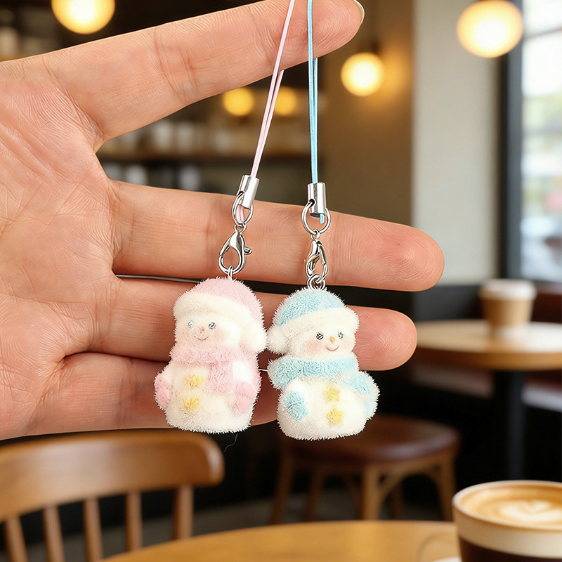 Flocking Christmas Snowman Pendant Cartoon Doll Pendant DIY Mobile Phone Chain Bag Keychain Car Accessories