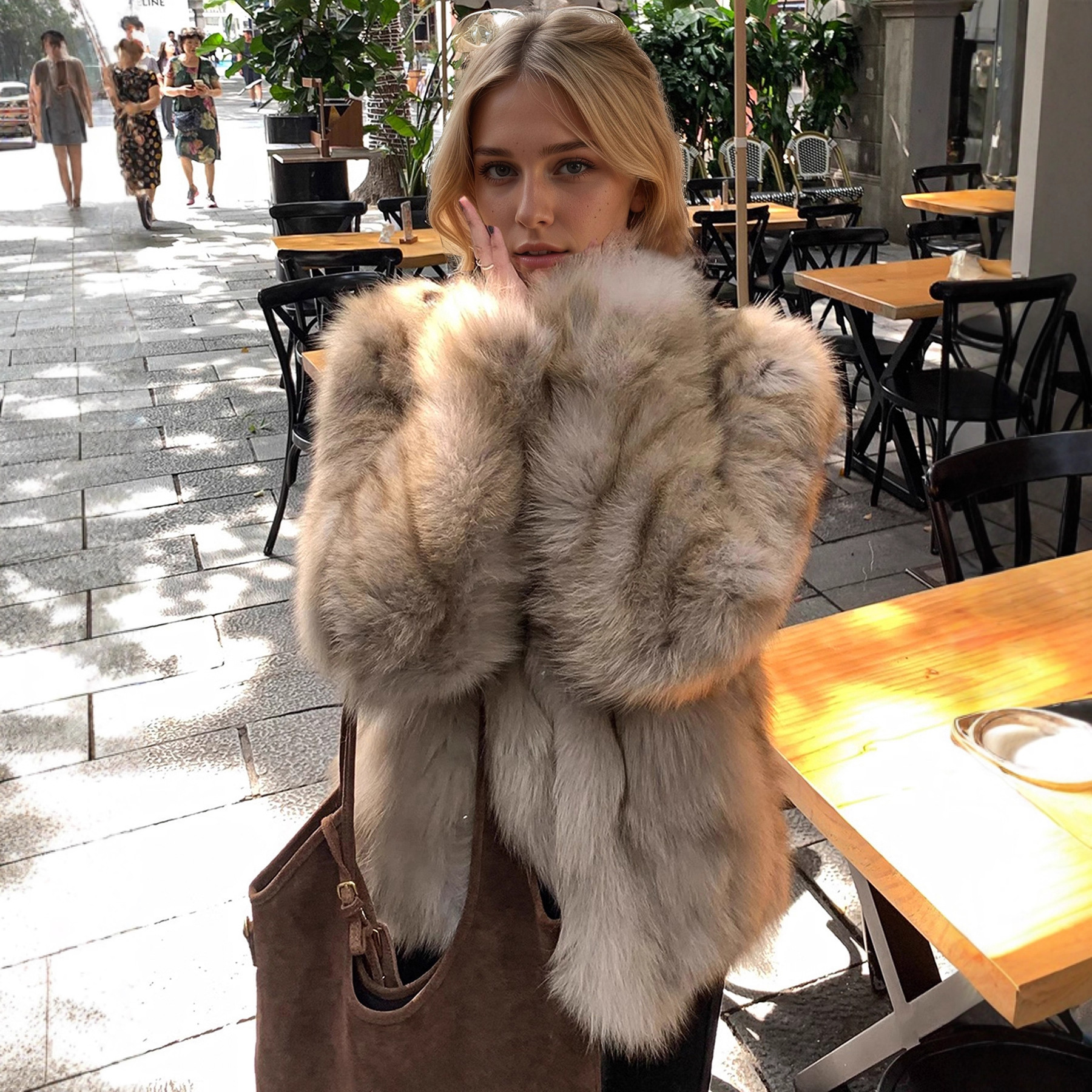 European and American cross-border trade best-selling faux fox fur coat, short stand-up collar, warm and cozy.