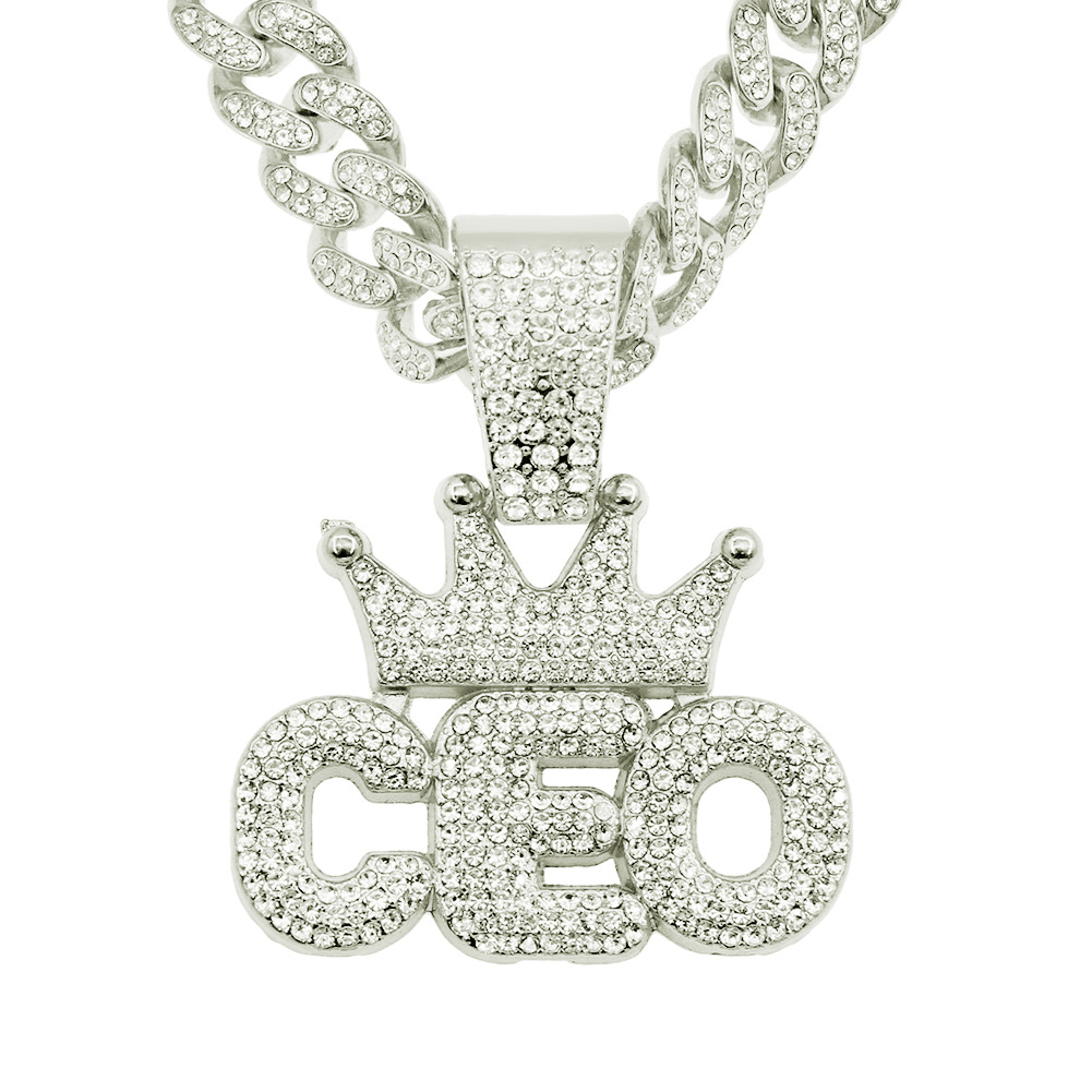 European And American Hip Hop Full Diamond Crown Ceo Letter Pendant Cuban Men's Necklace display picture 1