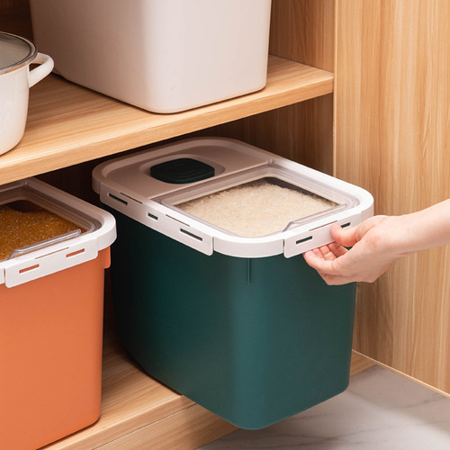 塑料储米箱米桶 家用厨房收纳透明翻盖密封宠物杂粮桶20斤防潮